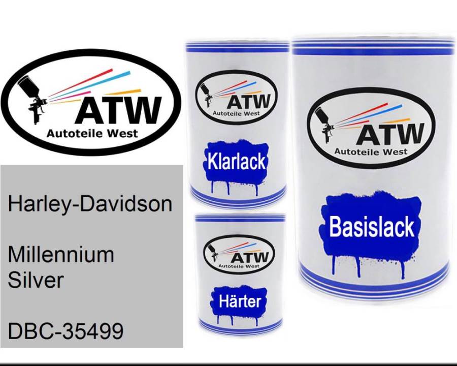 Harley-Davidson, Millennium Silver, DBC-35499: 500ml Lackdose + 500ml Klarlack + 250ml Härter - Set, von ATW Autoteile West.
